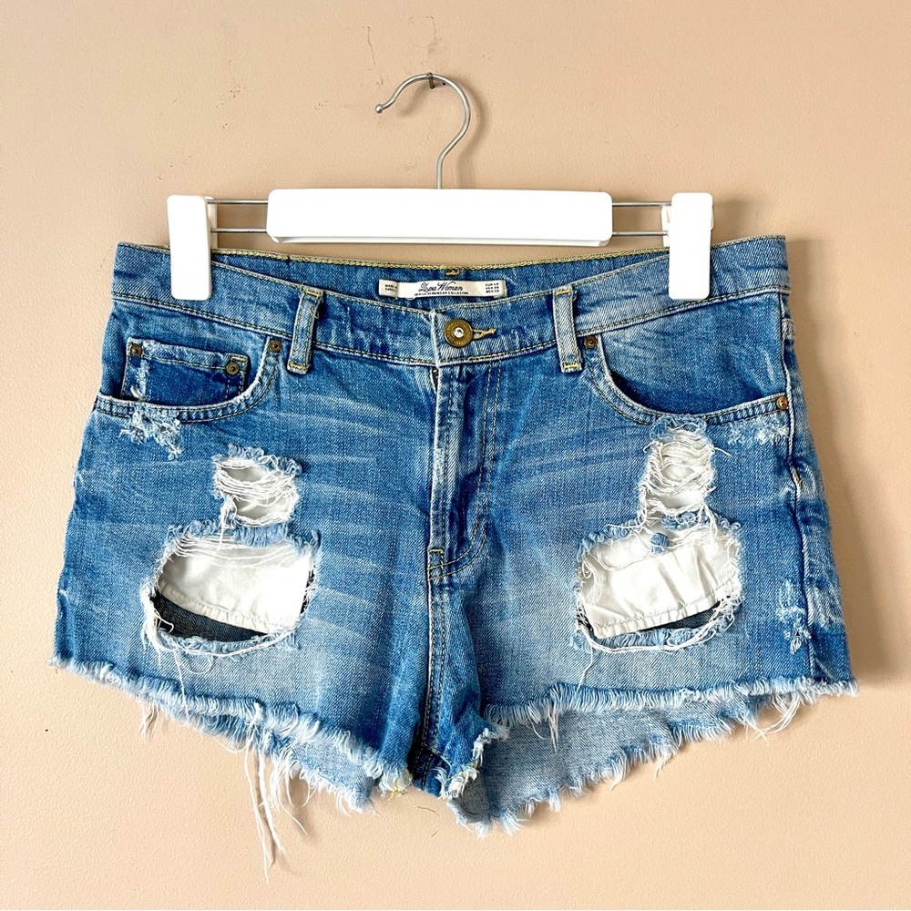ZARA | Blue Distressed Cut-off Denim Jean Shorts Sz 8
